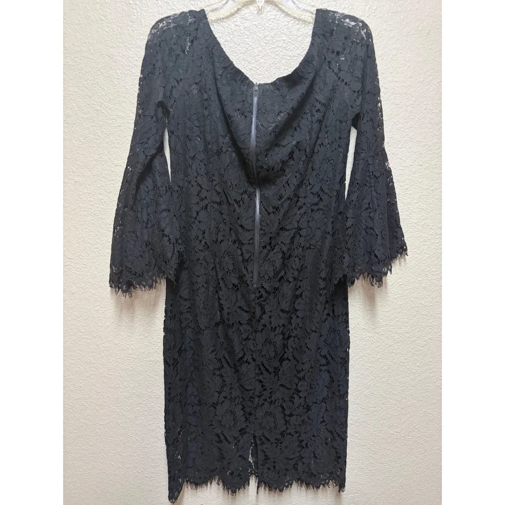 Umgee USA Black Lace Floral Embroidered Bell Sleeve Sheath Dress L5047 Large